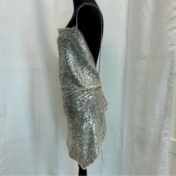 Zara beige sequin asymmetrical spaghetti strap open back blouse top M NWOT sexy - Picture 7 of 11